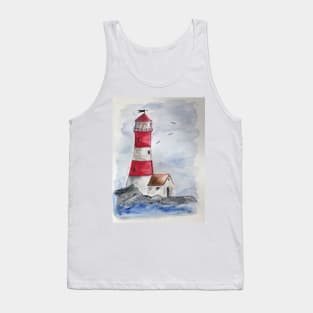 Red and White Lighthouse on the Coast Tank Top